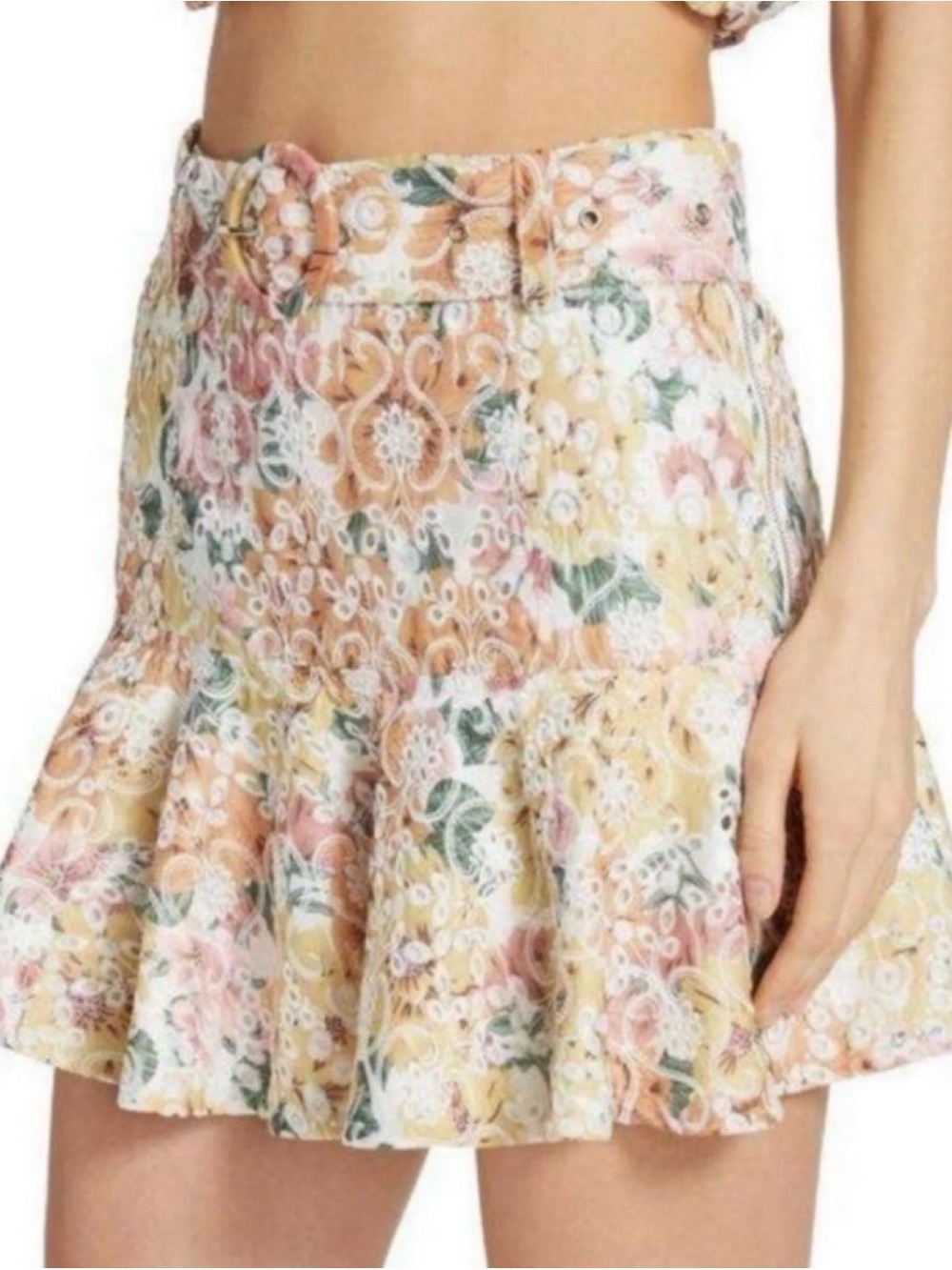 En Saison Pastel Floral Eyelet Ruffle Mini Skirt